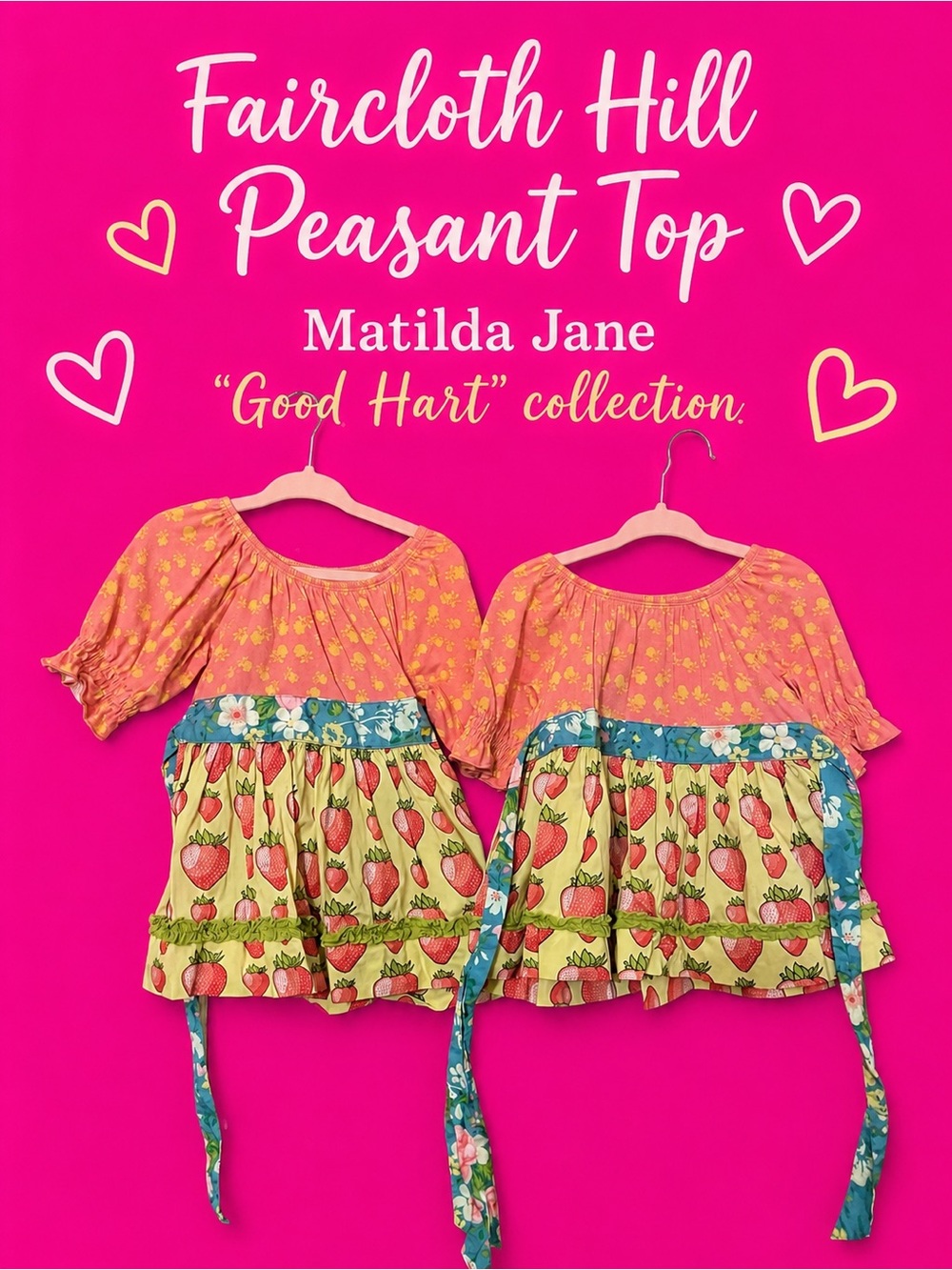 Matilda Jane Faircloth Hill Peasant Top - Good Hart. pink, Yellow & Blue Accents
